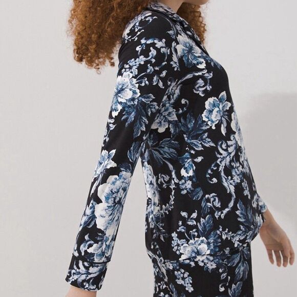 NWT Soma Cool Nights Notch Collar Boudoir Floral Black Top Sz XL Long Sleeve - Picture 2 of 14